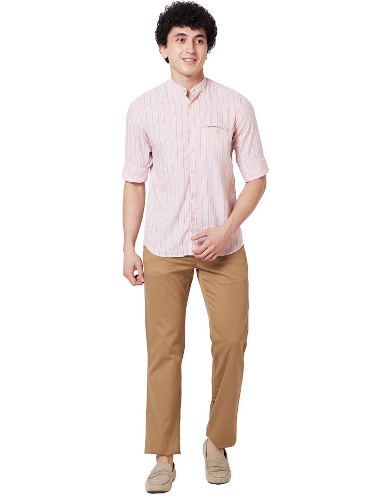 ColorPlus Pink Tailored Fit Striped Shirt