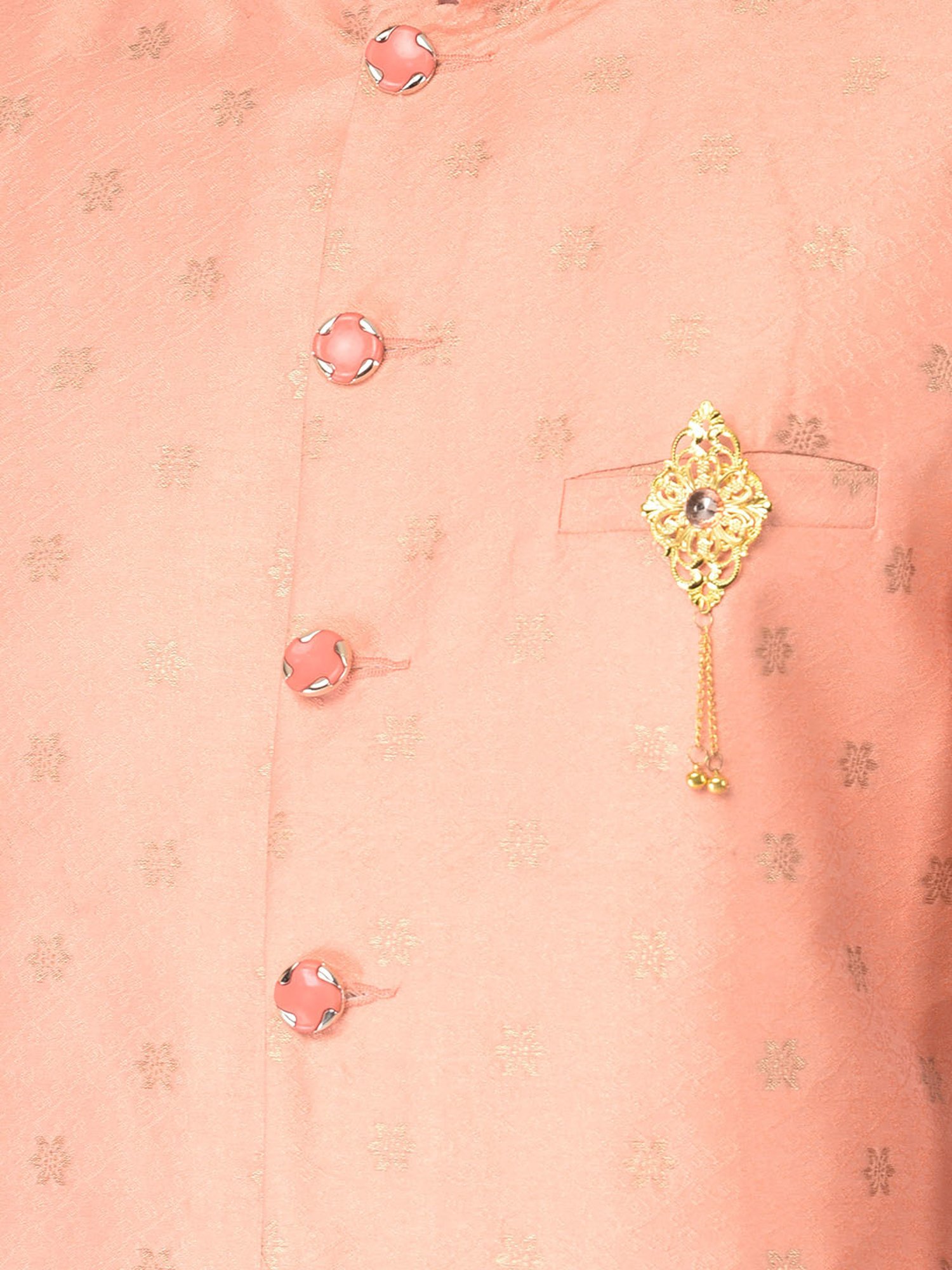 SG LEMAN Peach Regular Fit Printed Sherwani And Pant Set