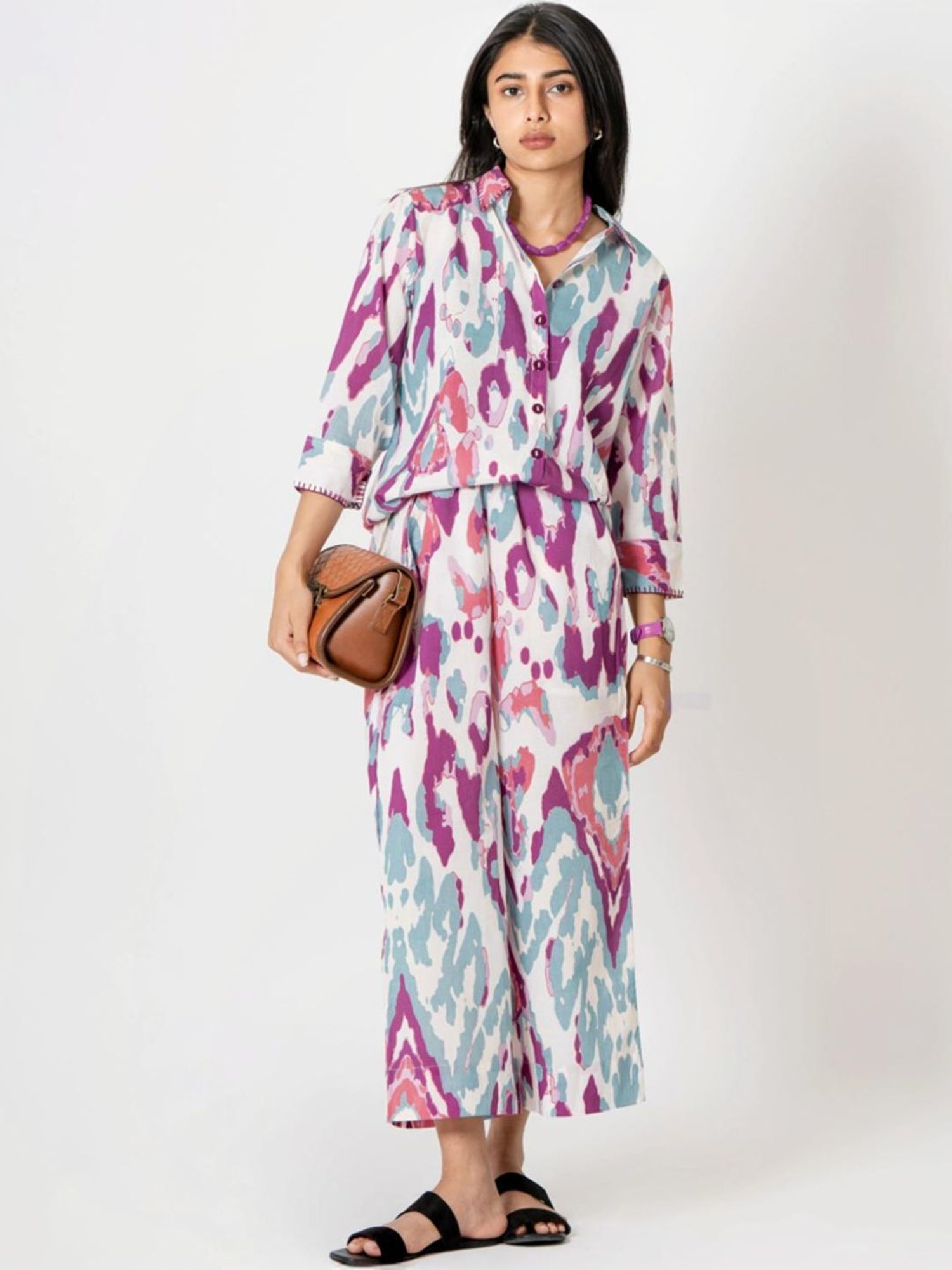 Kameez by Pooja White Capsule 24 Abstract Digital Print Cotton Shirt and Pant Co-ord Set