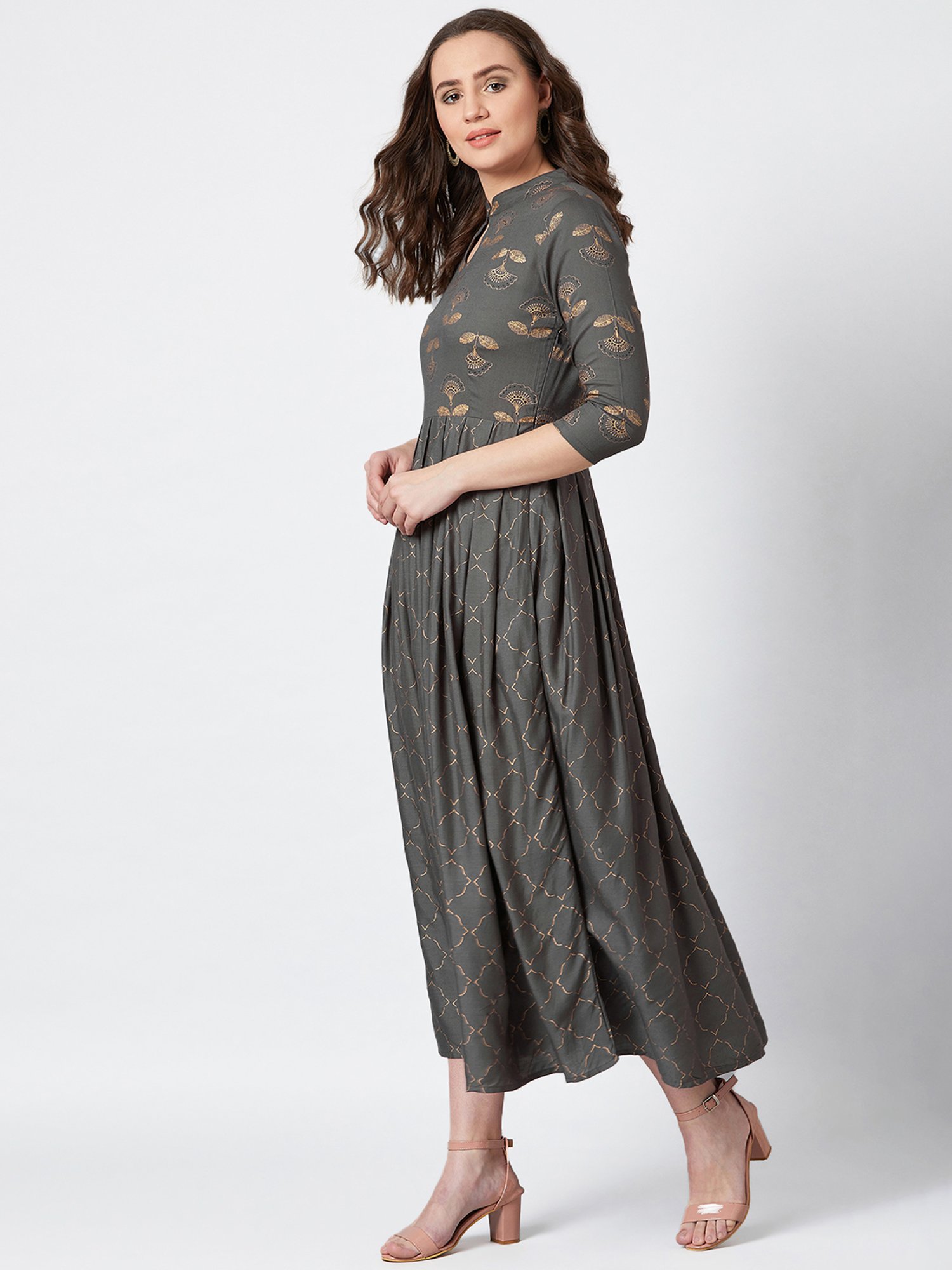 PANIT Charcoal Printed Anarkali Kurta