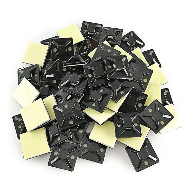 Strong Cable Zip Tie Mounts with Screw Hole Zip Wire Tie Mounting Base 100 Pack Self Adhesive Tie Mount BlackZip Tie Mounting Squares 1x1 Inch