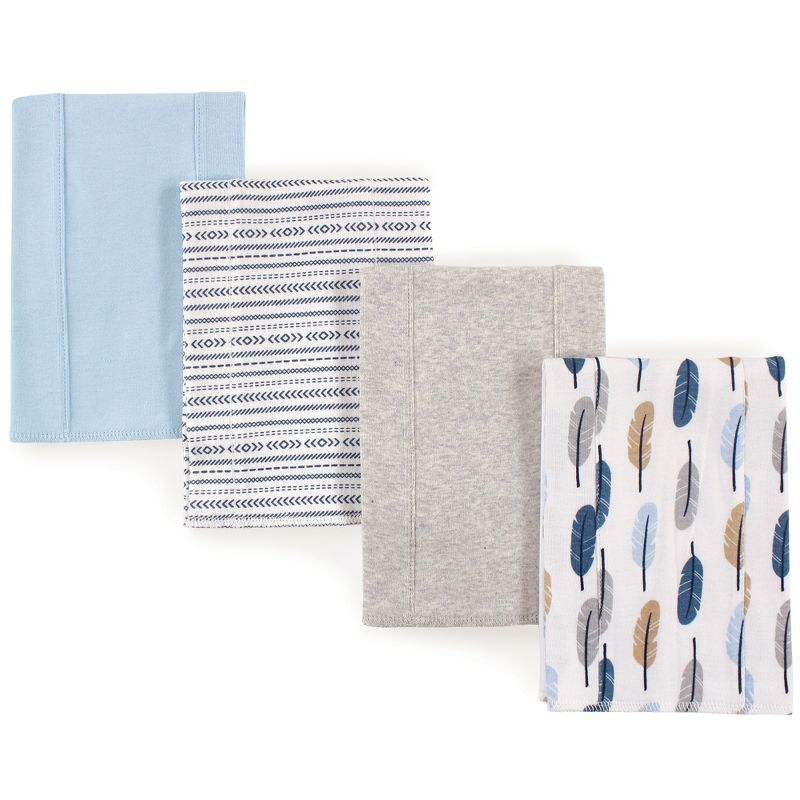 Touched by Nature Baby Boy Organic Cotton Burp Cloths 4pk, Boy Feathers, One Size