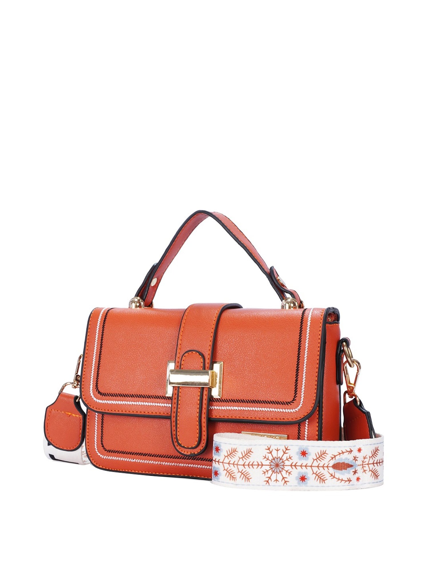 Luvoksi Orange Textured Medium Satchel Handbag