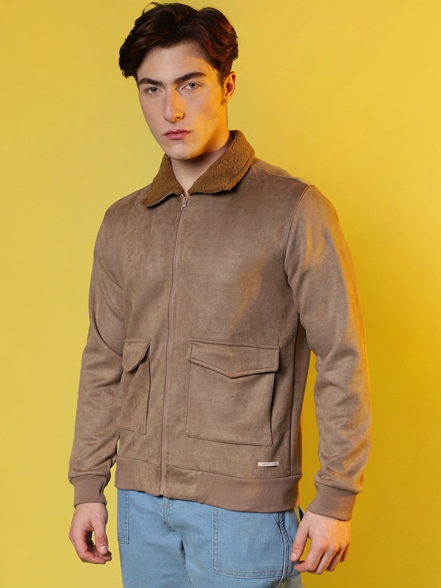 Campus Sutra Beige Regular Fit Jacket