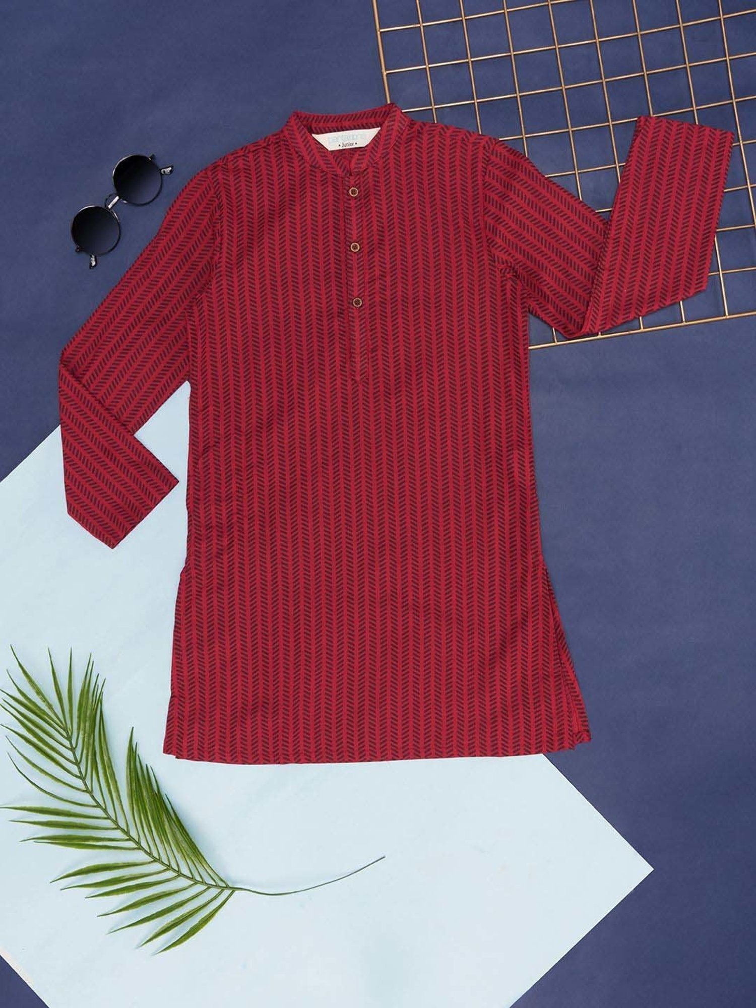 Indus Route by Pantaloons Kids Red Cotton Printed Full Sleeves Kurta