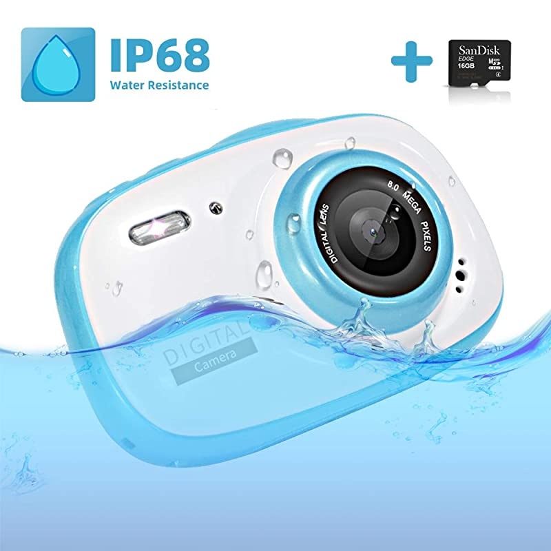Camera 6X Digital Zoom 8MP HD Cameras Mini Child Camcorder with 2inch LCD Display Video Recorder Playback for Party Outdoor Swimming USB Powered 16G Memory Card Included