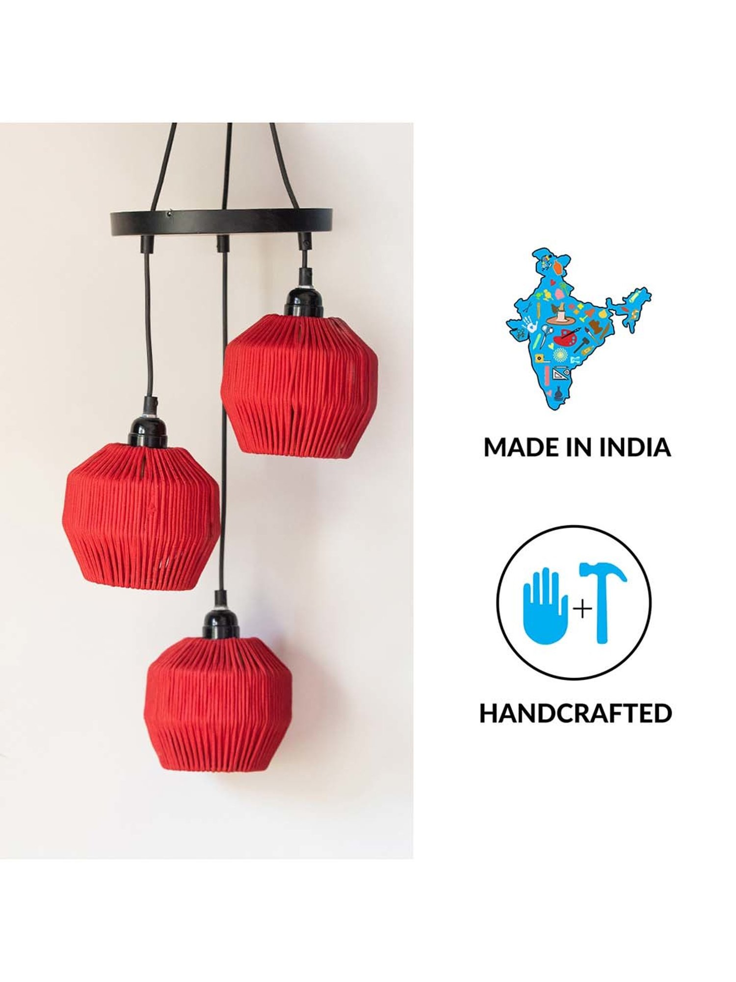 ExclusiveLane Lustres Black Iron Handwoven Adjustable Chandelier With Hanging Lamp Shades