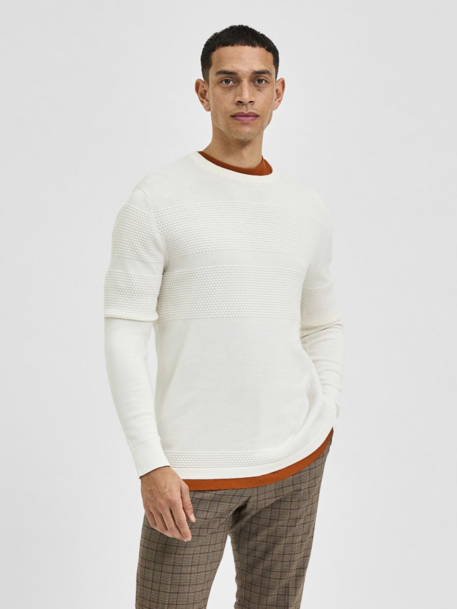 SELECTED HOMME Egret Cotton Regular Fit Texture Sweater