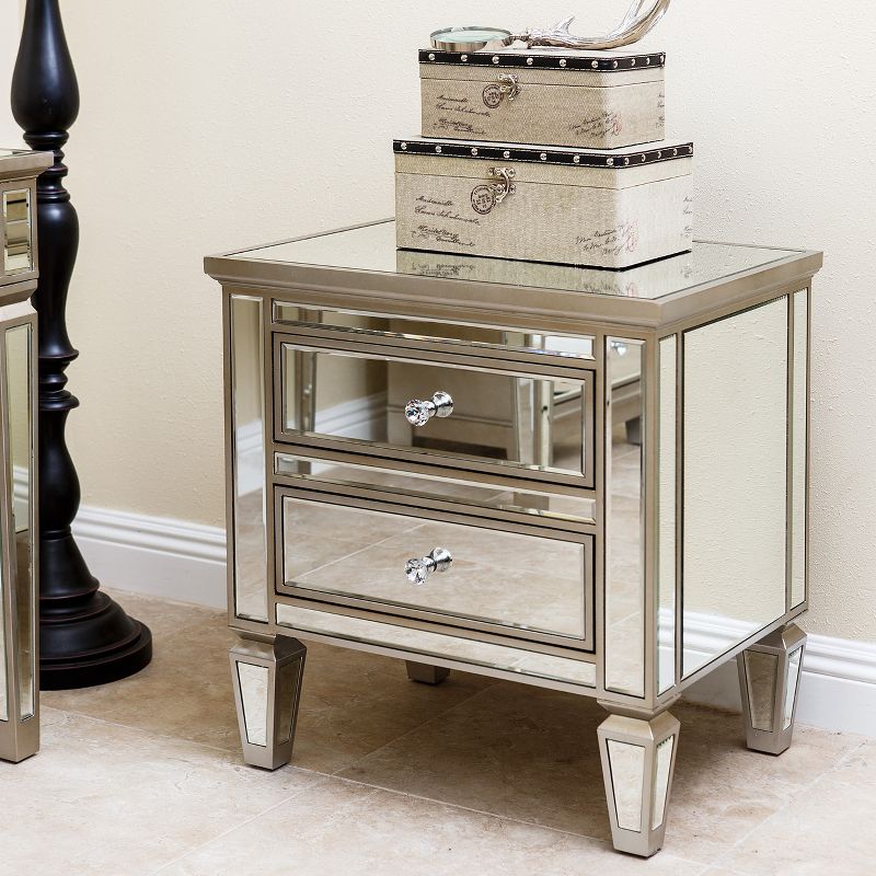 Ofelia Mirrored 2-Drawer Nightstand Silver - Abbyson Living