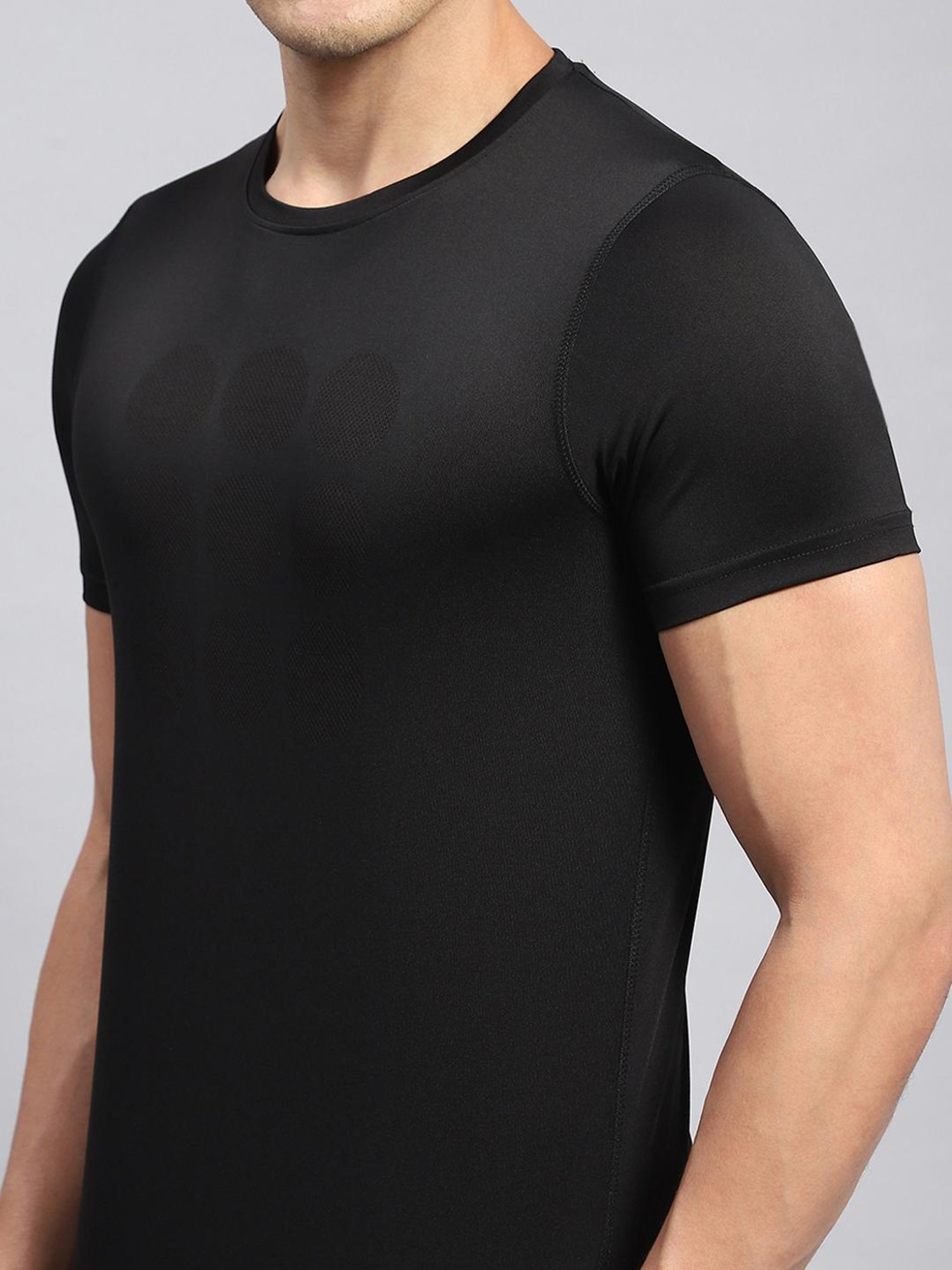 Rock.it Black Cotton Regular Fit Self Pattern T-Shirt