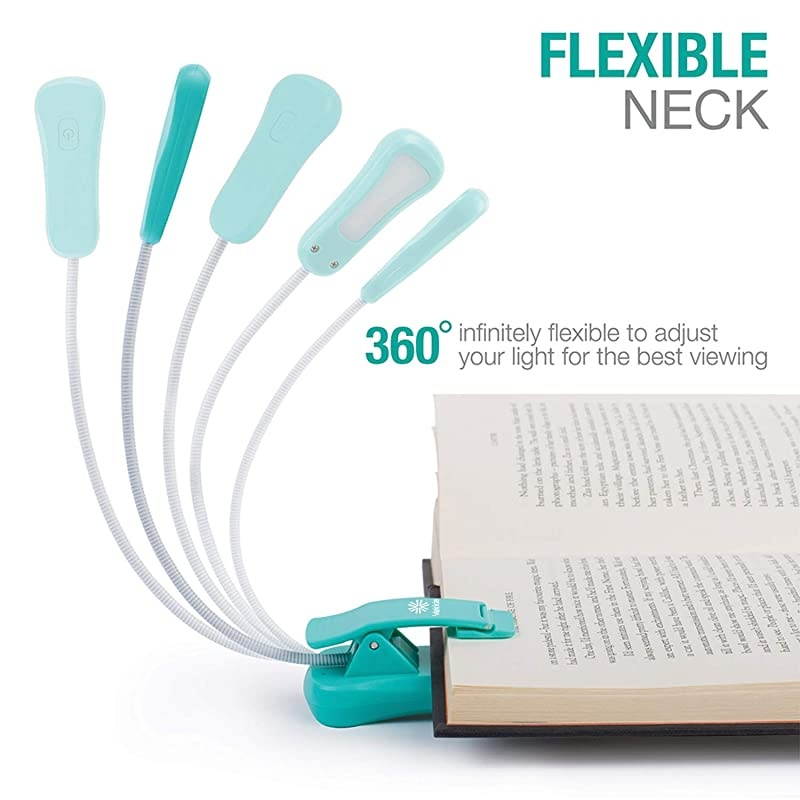LuminoLite Rechargeable Book Light, 3 Colortemperature &times; 3 Brightness, Reading Lights for Reading in Bed. Up to 70 Hours Lighting. Perfect Gift for Bookworms, Kids & Travel. (Turquoise)