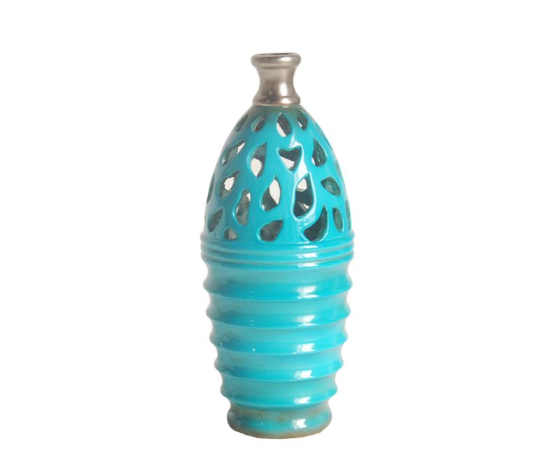 Northlight 11.25" Shiny Cutout Outdoor Patio Bottle Vase - Blue/Gray