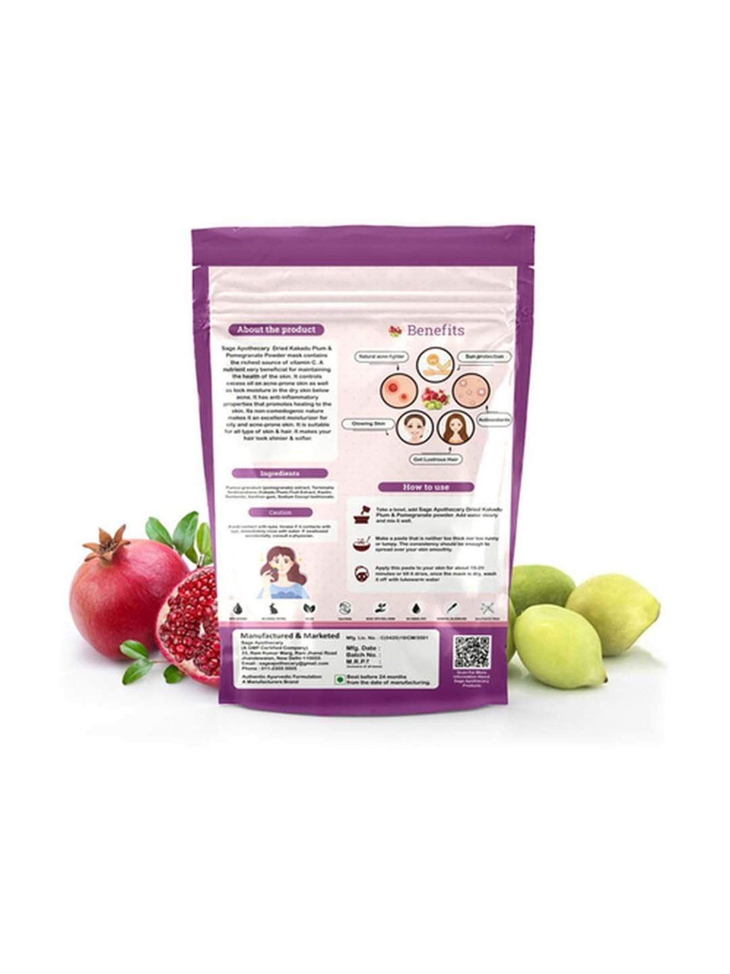 Sage Apothecary Dried Kakadu Plum & Pomegranate Powder Mask - 100 gm