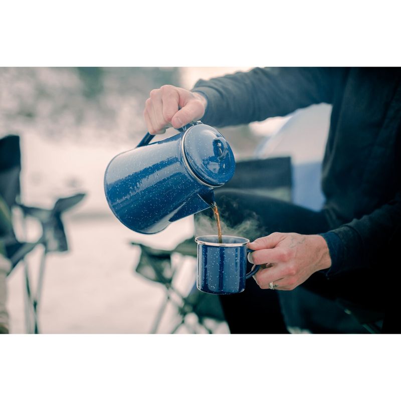 Stansport Enamel Coffee Pot 8 Cup Percolator With Basket Blue