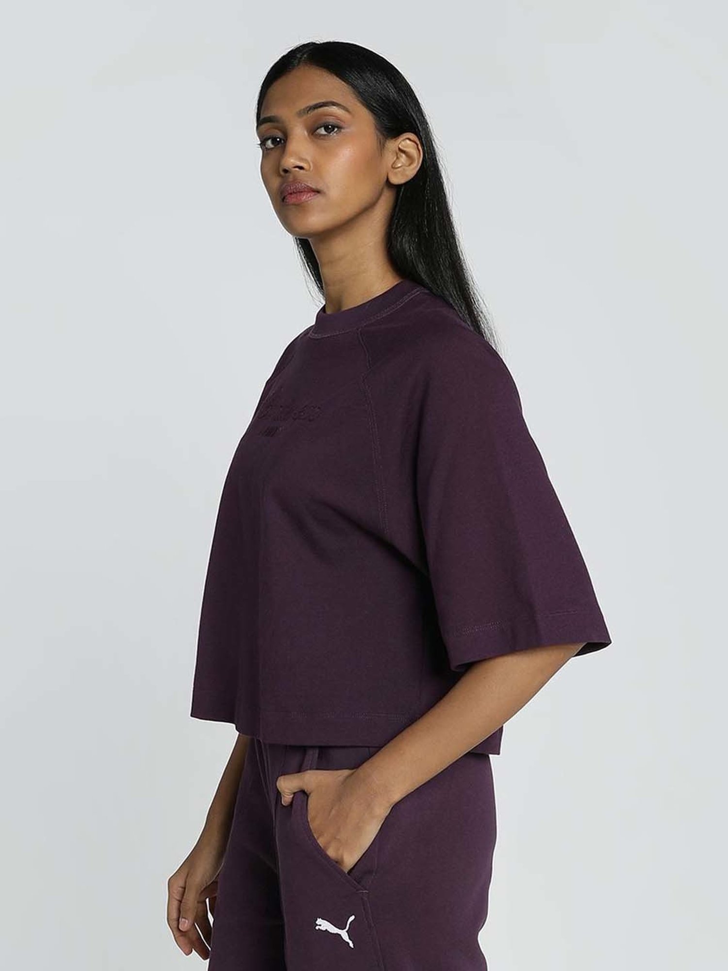 Puma Midnight Plum Cotton Embroidered T-Shirt