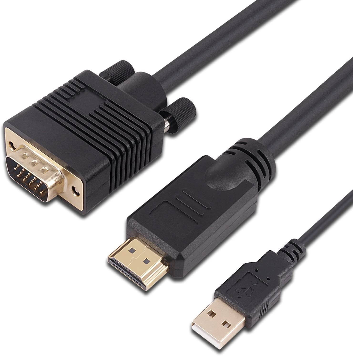 cables direct online 15ft svga + audio monitor cable, male to male 1080p super vga display cord for pc projector laptop tv