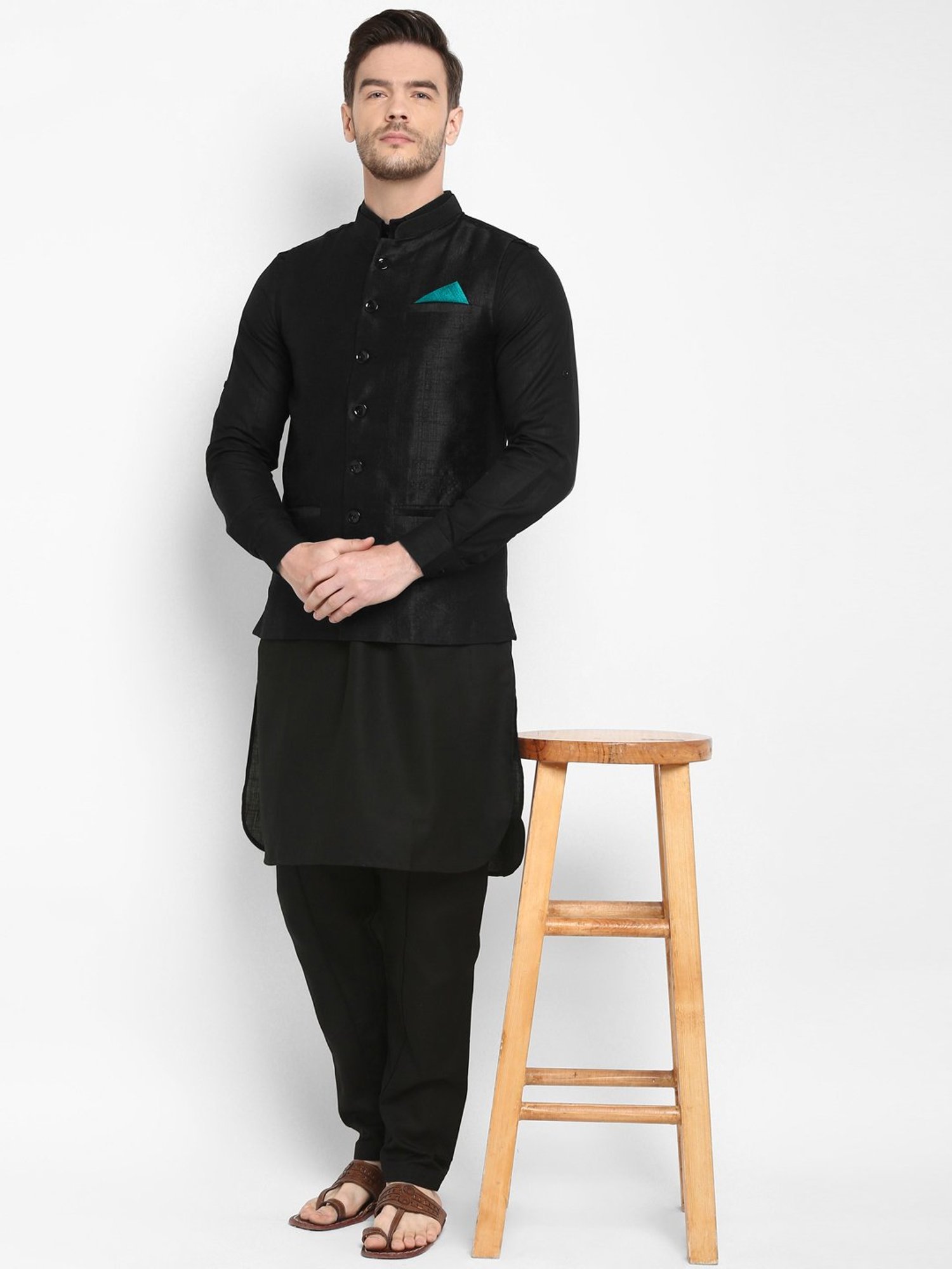 Hangup Plus Black Regular Fit Nehru Jacket