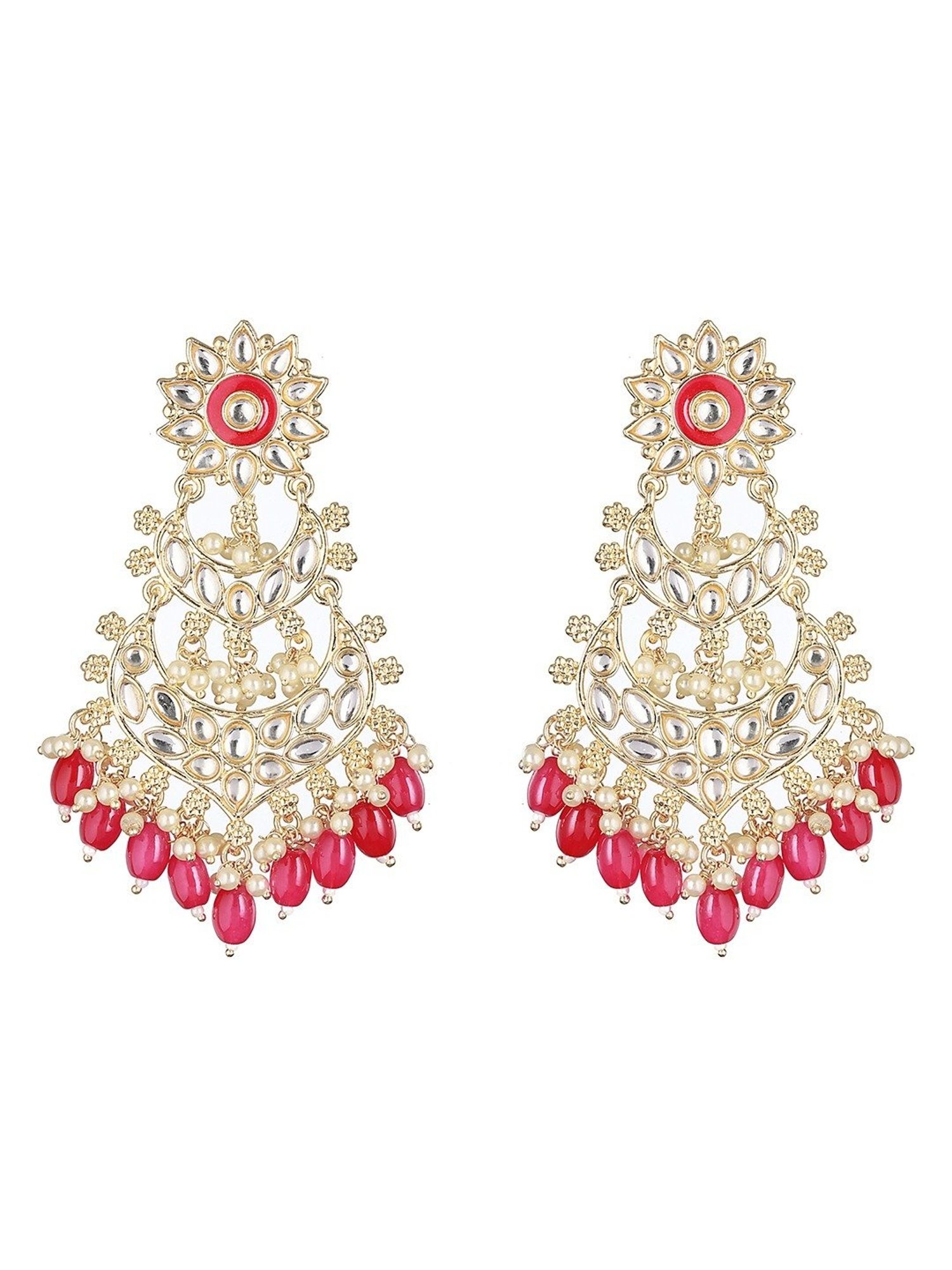 Saraf RS Jewellery Gold Kundan Studded Chandelier Earrings