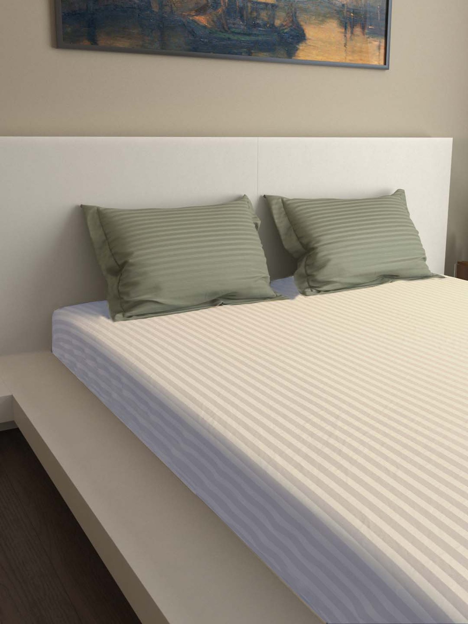 Mark Home Green 400 TC Premium Stripes Pillow - Set of 2