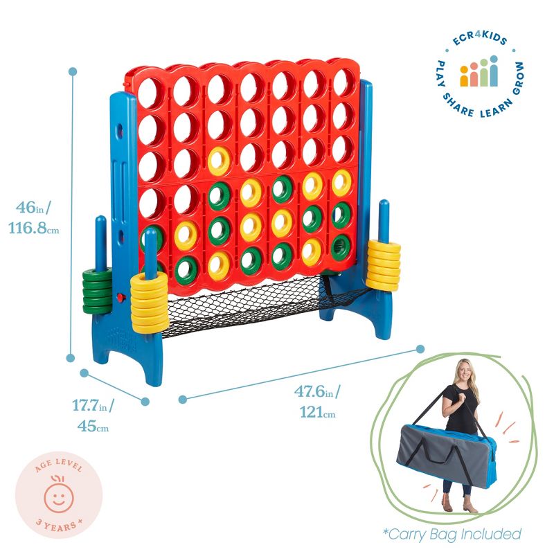 ECR4Kids Jumbo 4-to-Score Game Set with Carry Bag and Ring Net, Jumbo Connect-All-4 Game, 4 ft tall