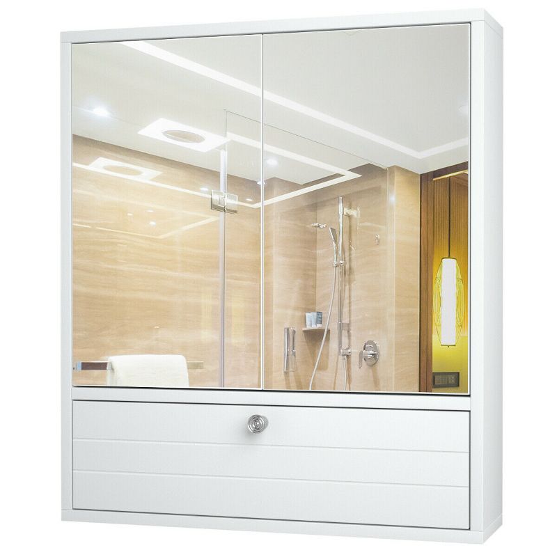 Costway Bathroom Cabinet Double Mirror Door Wall Mount Storage Wood Shelf White