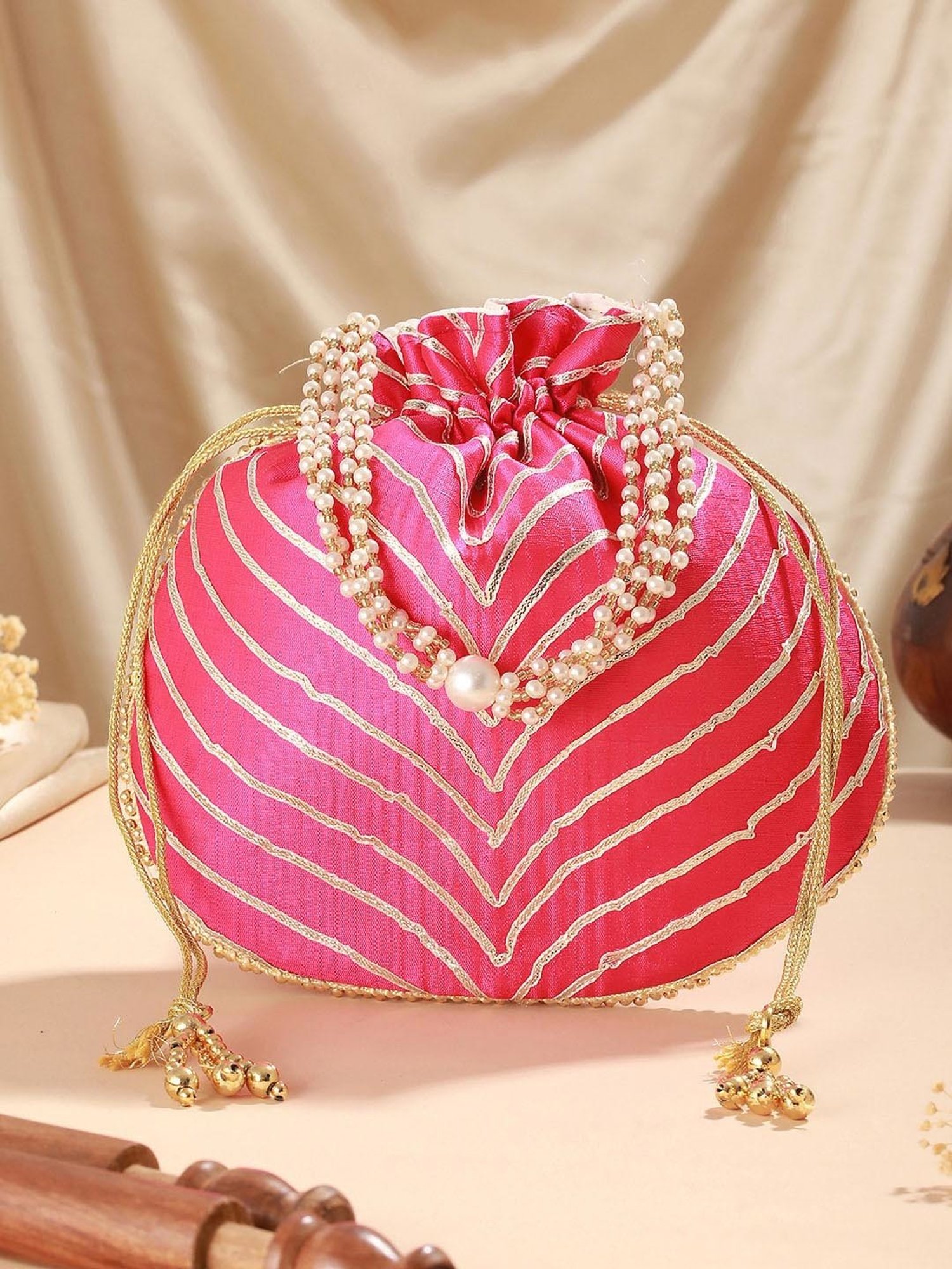 Aatmana Hot Pink Embellished Small Potli
