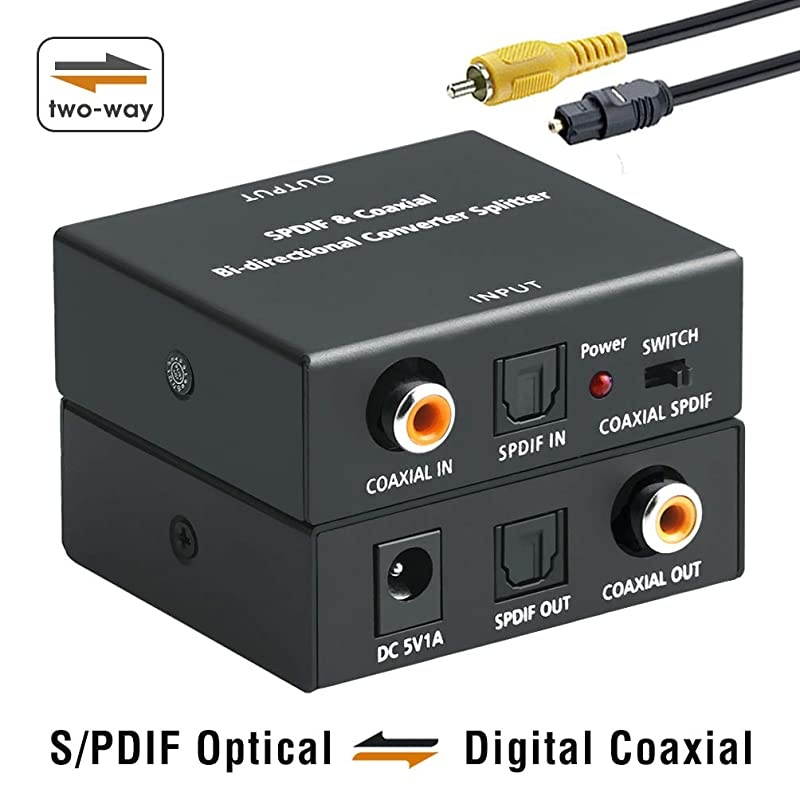 OpticaltoCoaxial or CoaxtoOptical Digital Audio Converter Adapter BiDirectional Digital Coaxial tofrom SPDIF Optical Toslink Audio Converter with Fiber Optic and Coaxial Cable
