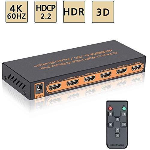 HDMI 2.0 Switch 5x1 Awakelion Premium Quality 4K x 2K/60Hz HDMI Switcher with IR Remote, Support HDR,HDMI 2.0, HDCP 2.2 ,Full HD/3D,1080P,DTS/Dolby (5 In 1 Out)