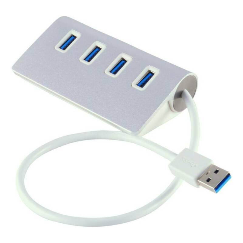 Silver Aluminum 4 Port USB 3.0 Hub up to 5Gbps Super High Speed Data Transfer for MacBook Air, Mac Mini, iMac, Laptop, PC, USB Flash Drives and More