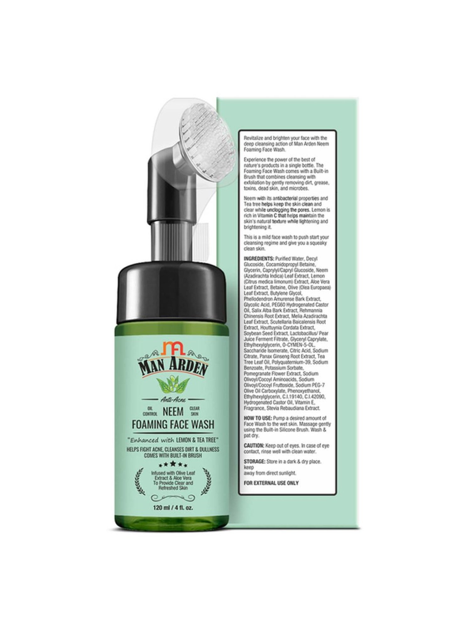 Man Arden Anti Acne Neem Foaming Face Wash with Built-in Brush - 120 ml