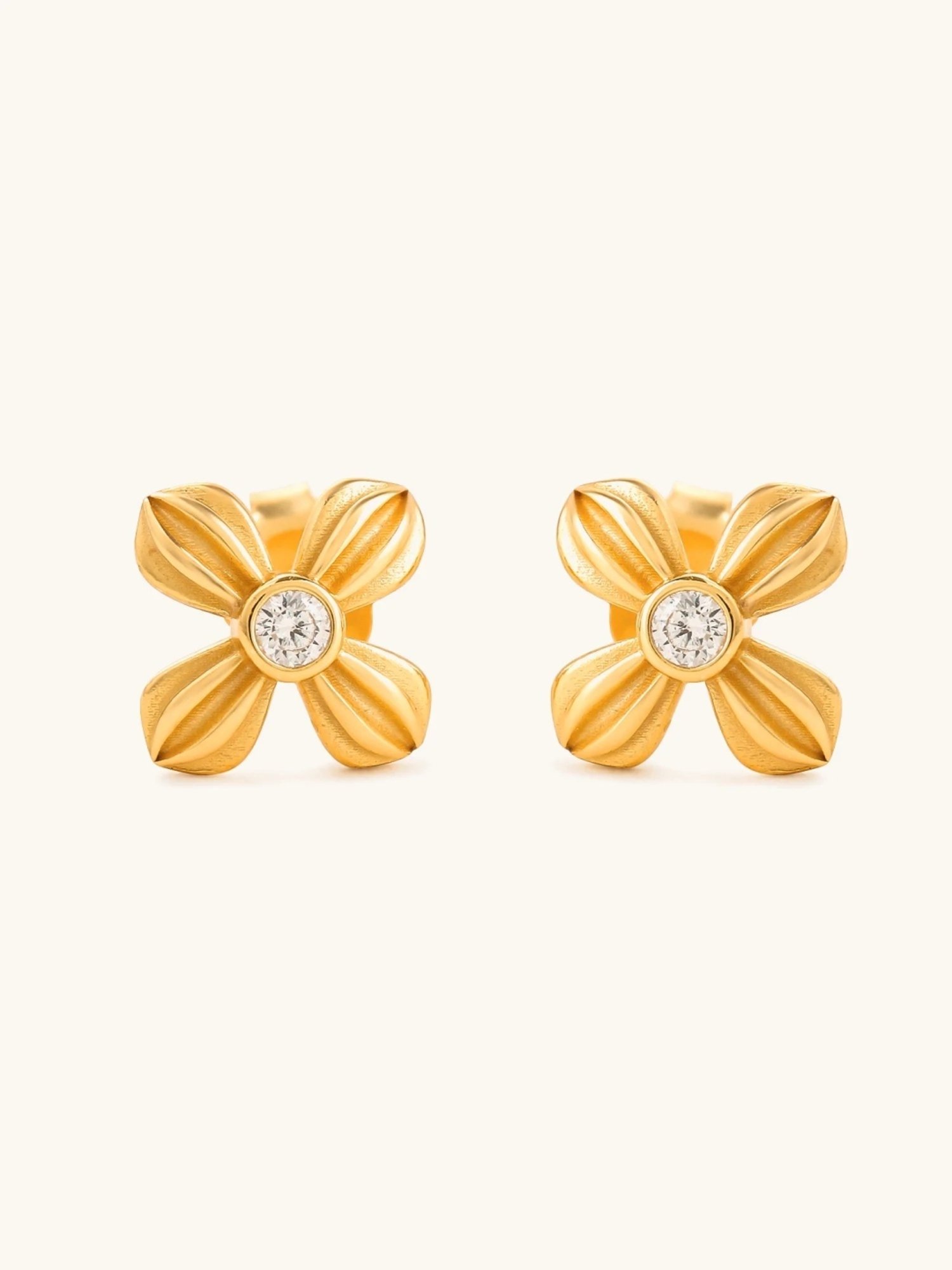 Mabel 92.5 Sterling Silver Four Petal Flower Stud Earrings for Women