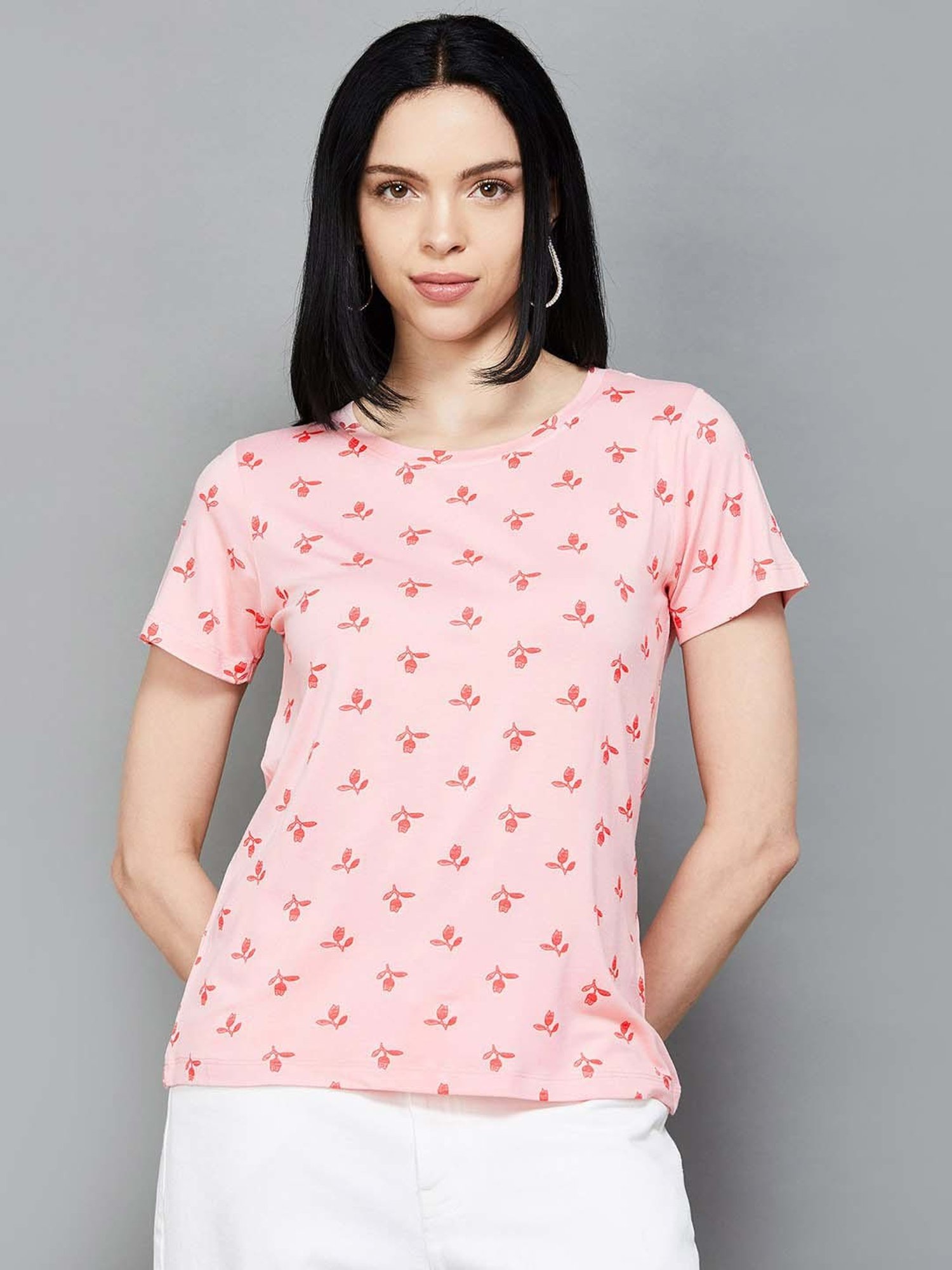 Colour Me by Melange Pink Printed T-Shirt