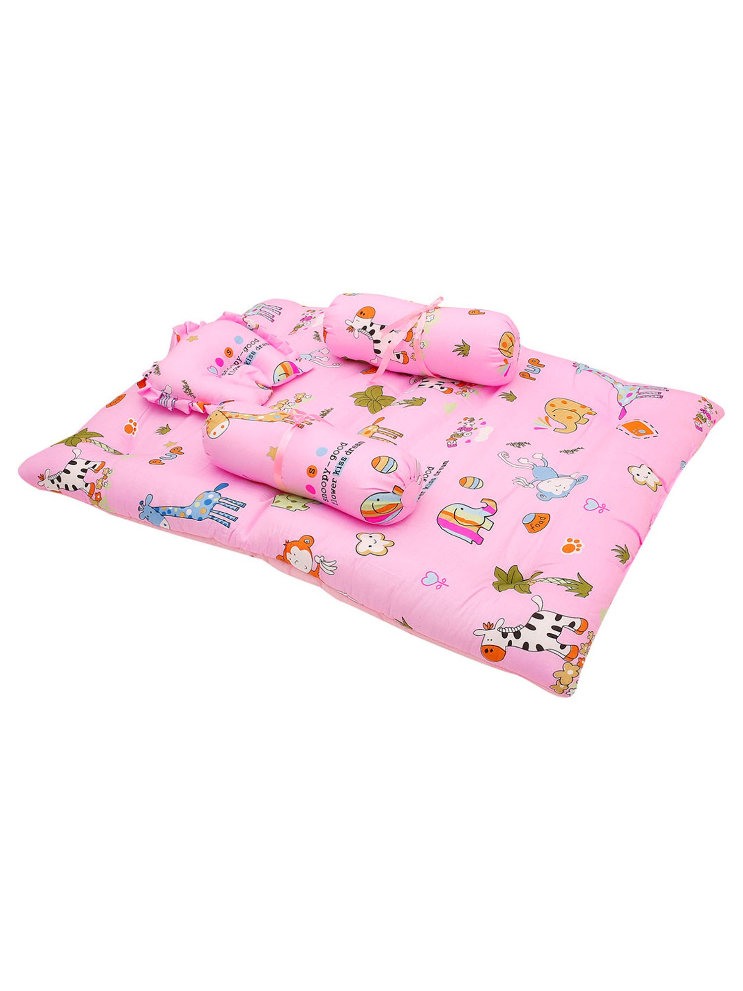 Baby Moo Savanna Ooh Na Na Pink Mattress Set with Neck Pillow and Bolsters