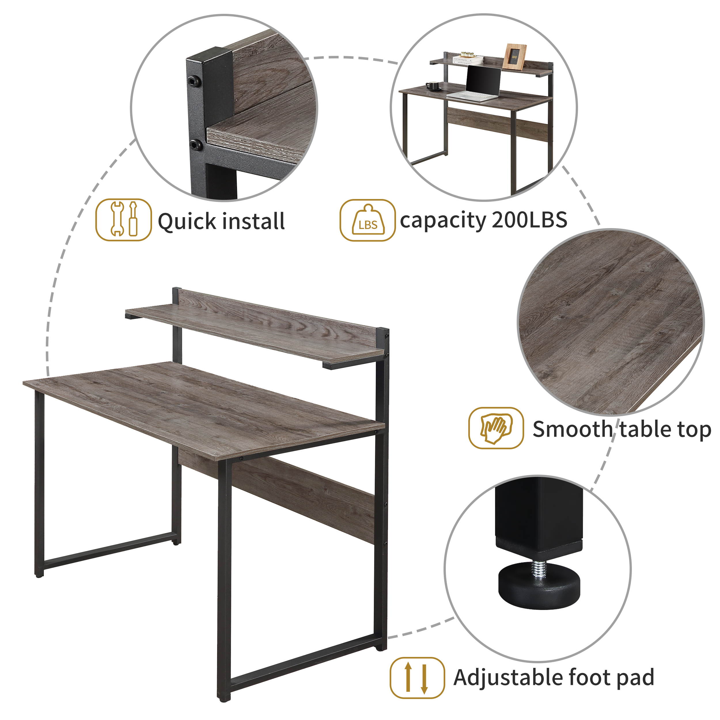 Home Office Computer Desk Morden Simple Style Study Table Gaming Desk with Storage Shelves