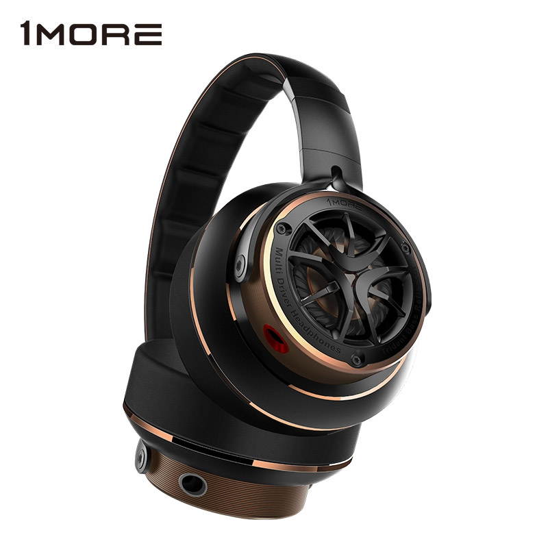 1MORE Triple Driver Over-Ear Headphones Comfortable Foldable Earphones with Hi-Res Hi-Fi Sound, Bass Driven, Tangle-Free Detachable Cable for Smartphones/Android/PC/Tablet - Gold/Titanium