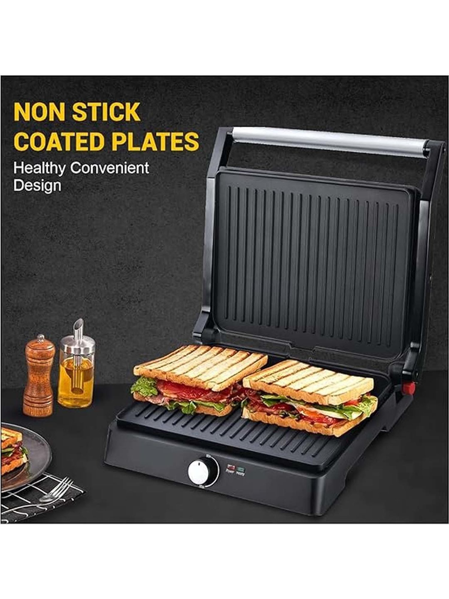 Borosil Sandwich Maker 2000W with Non stick coating (Black)