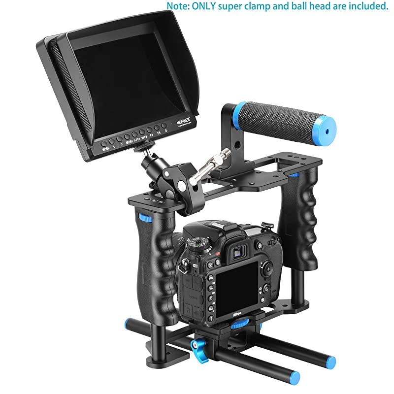 Metal Adjustable Camera Large Super Clamp and Ball Head Hot Shoe Mount Adapter with 1/4 inch Screw for DSLR Film Movie Rig, Monitor, Flash, LED Lights, Track Slider and Light Stand