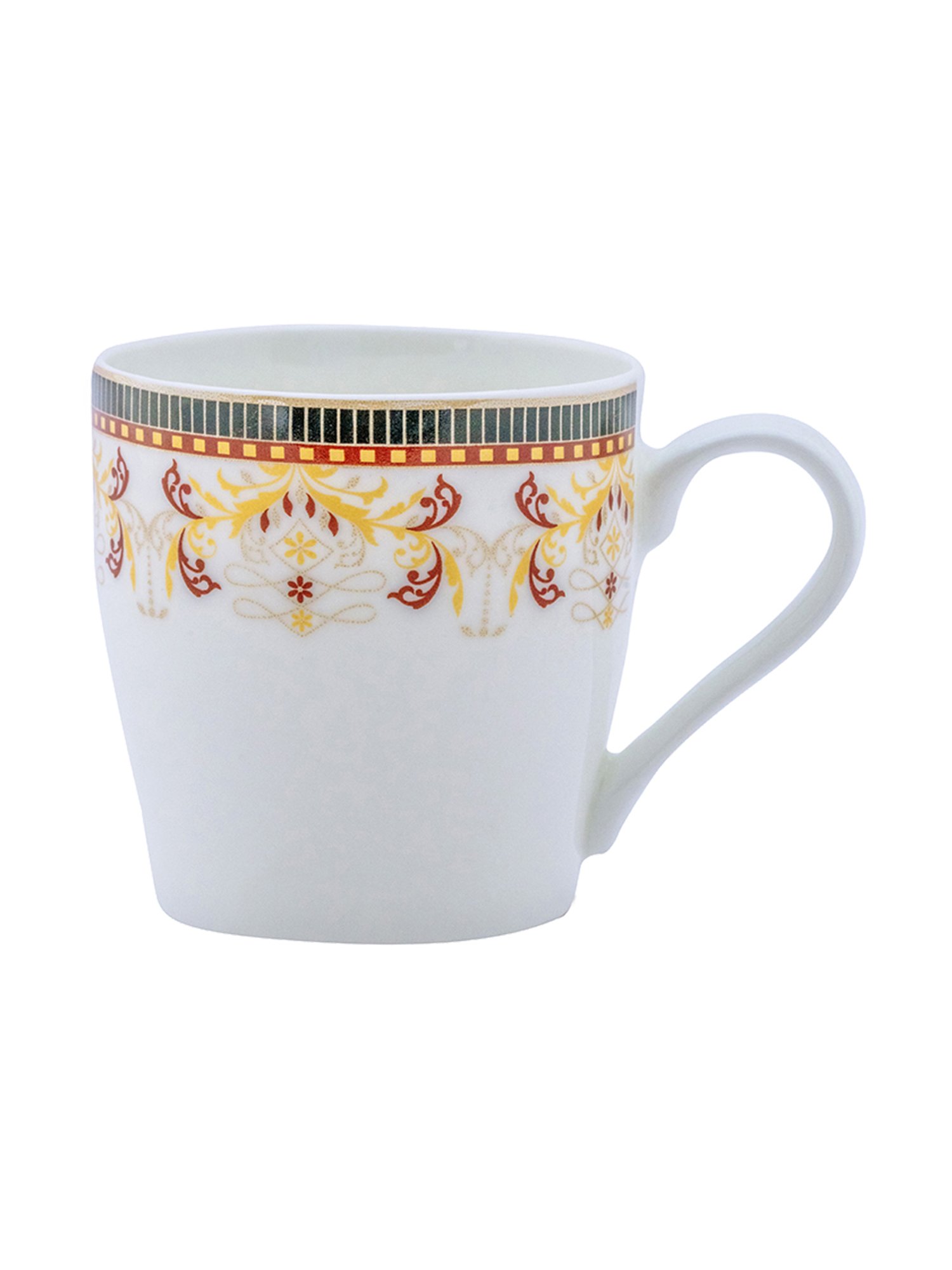 SONAKI Printed White Bone China Coffee Mug - Set of 6 (180ml)