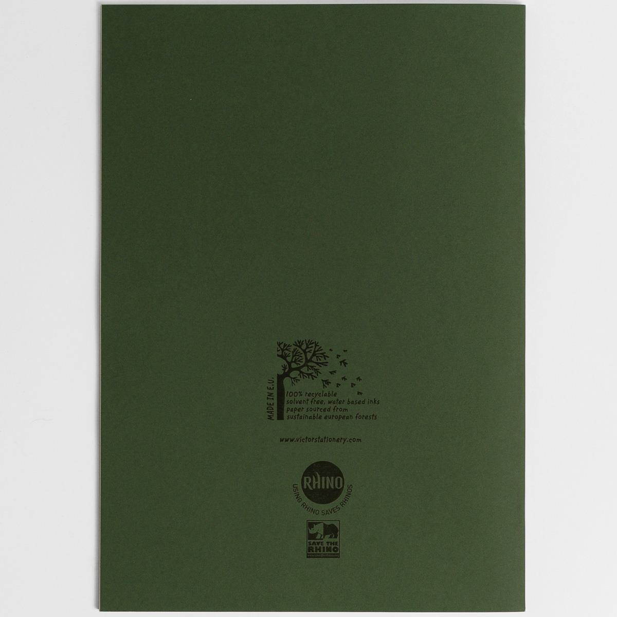 Rhino Exercise Book, A4, 80 page, 8mm ruled & blank alternate pages, Dark Green Cover (Pack of 10)