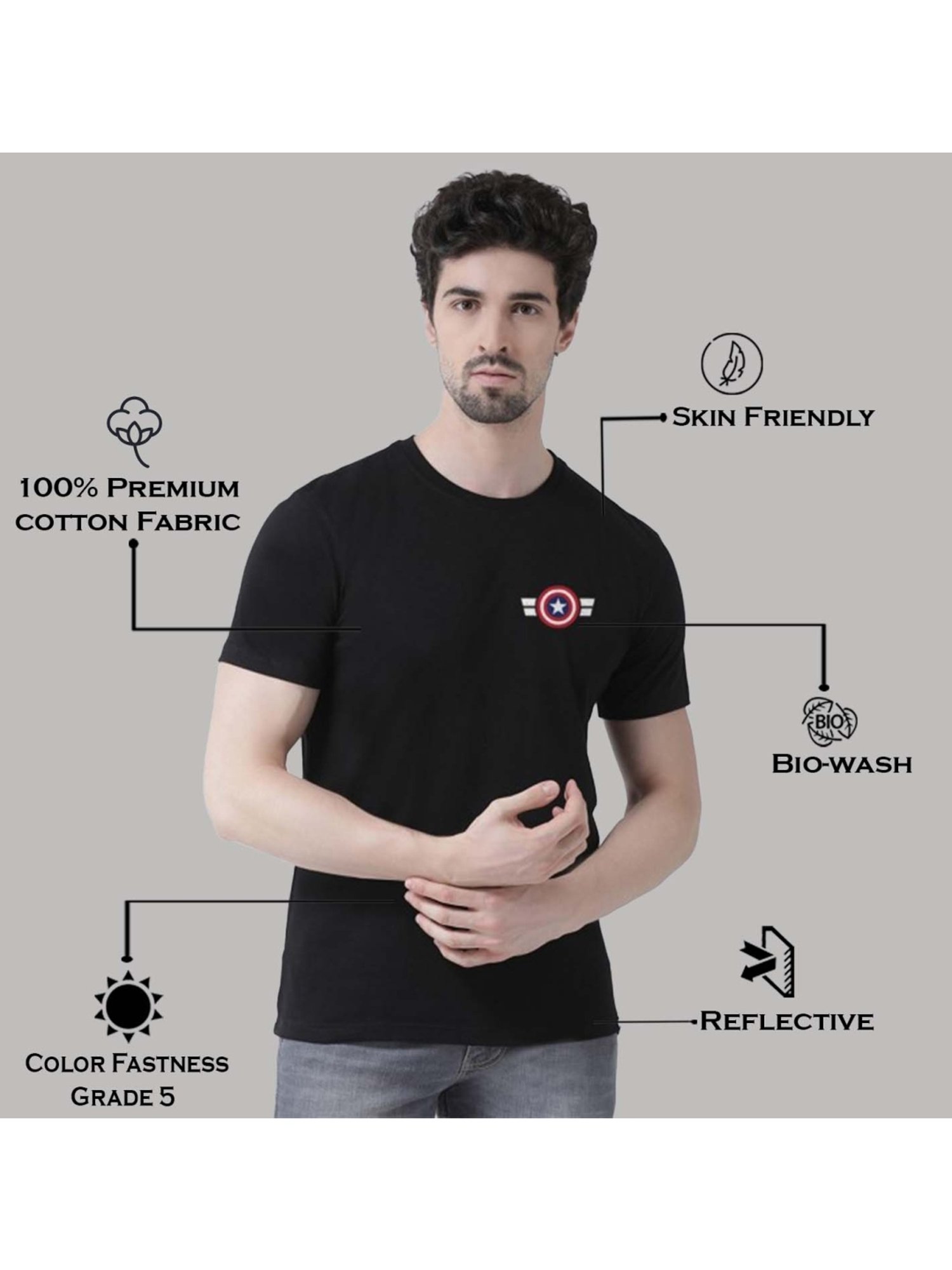 Friskers Black Cotton Slim Fit T-Shirt