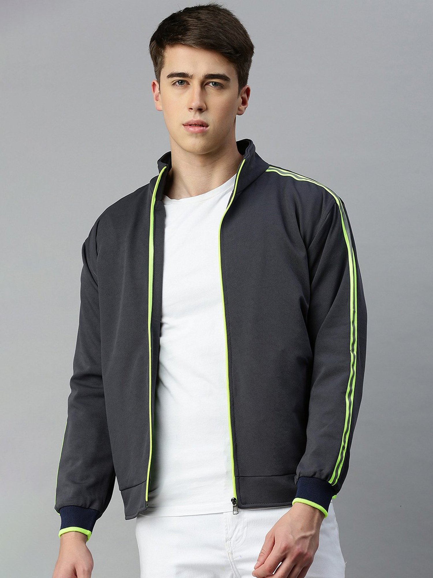VOXATI Grey Regular Fit High Neck Jacket