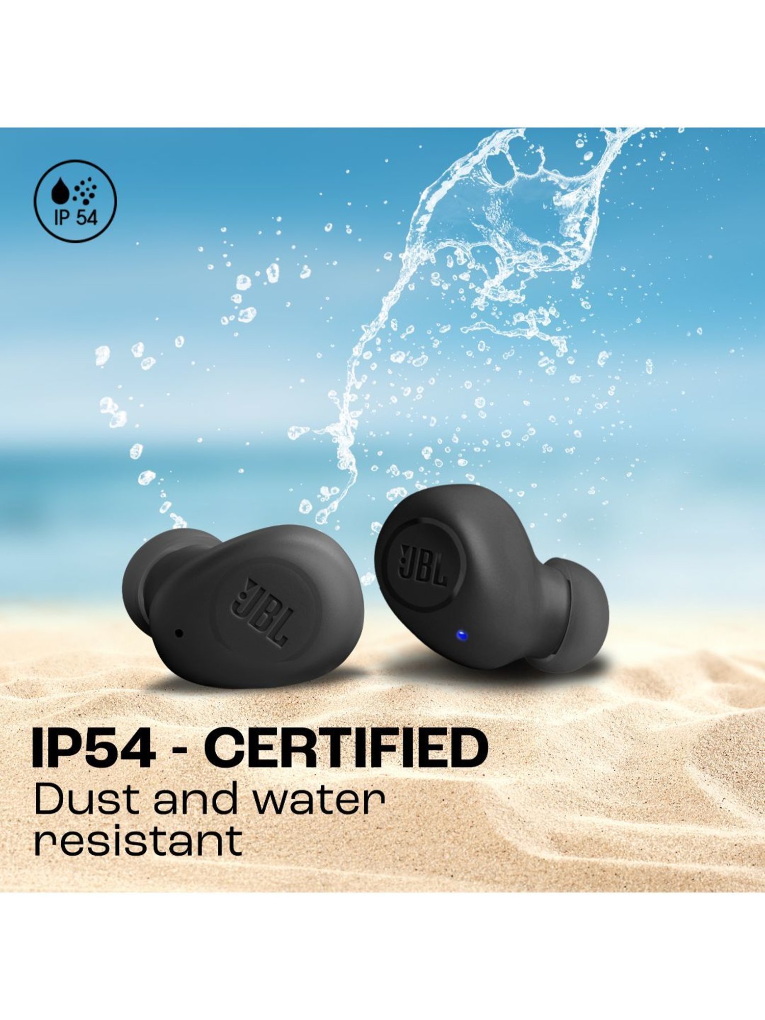 JBL Wave Buds TWS, 32Hr, Deep Bass, Dual Mode, Quick Charge, IP54, Smart Ambient & TalkThru (Black)