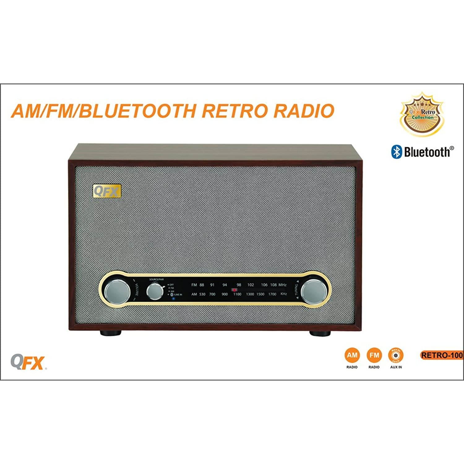 QFX RETRO-100 Retro Collection Bluetooth AM/FM Radio