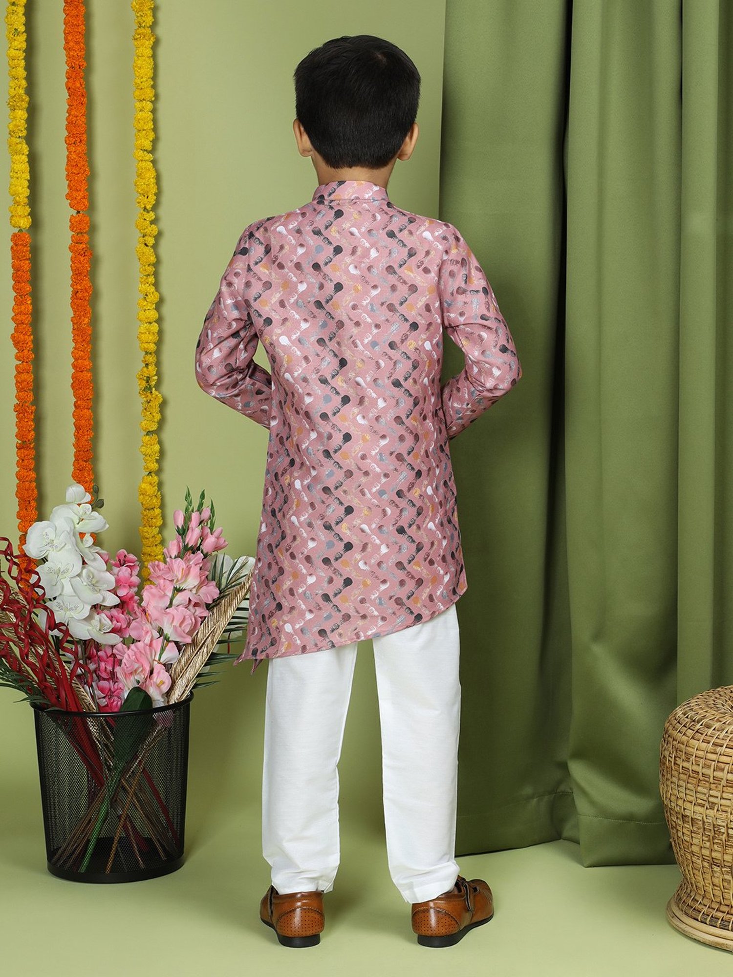 TABARD Kids Dusty Pink Printed Full Sleeves Kurta