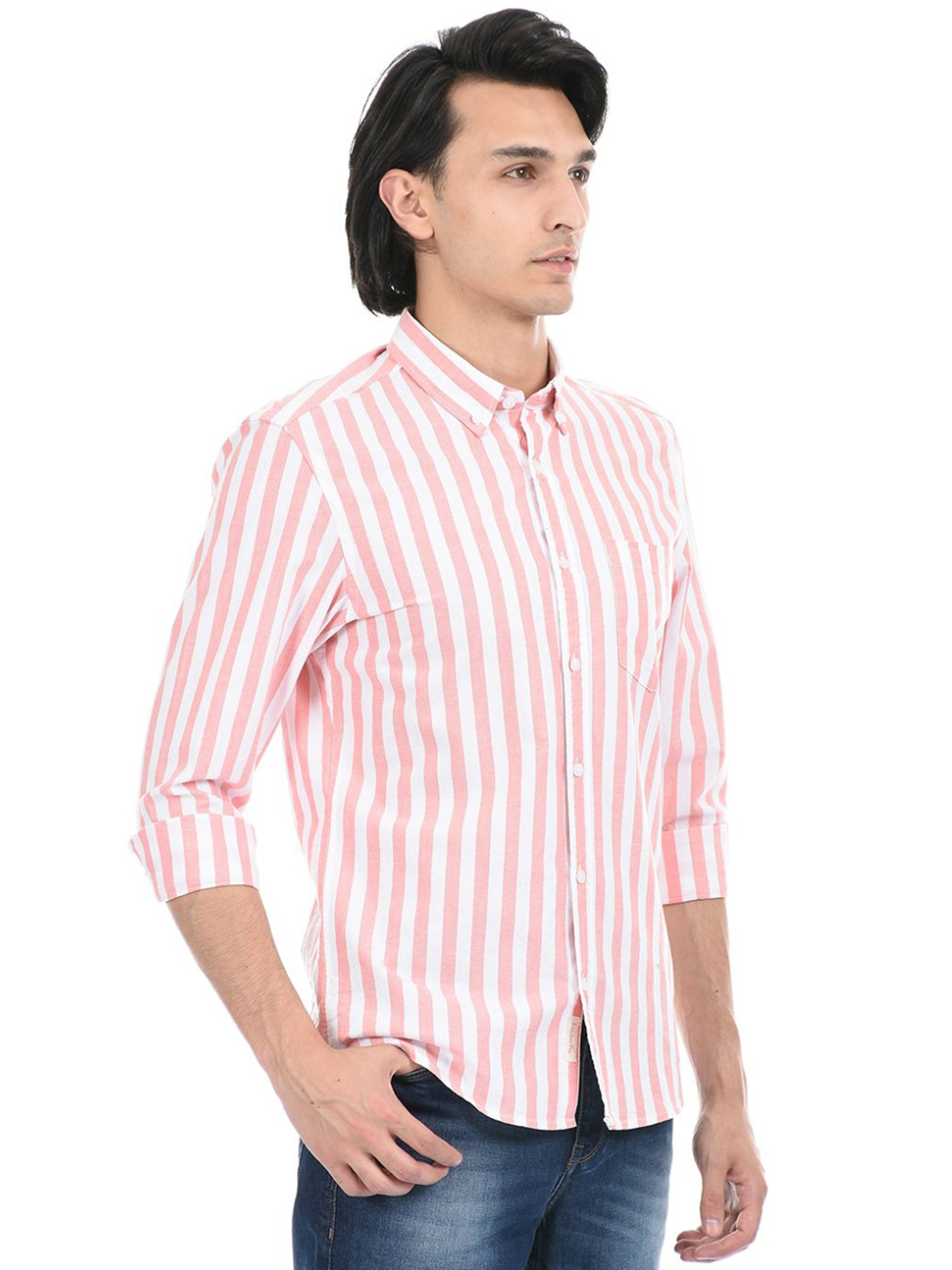 London Fog Pink Regular Fit Striped Shirt