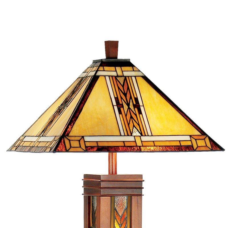 Robert Louis Tiffany Mission Floor Lamp with Nightlight Walnut Wood Column Stained Glass Shade for Living Room Reading Bedroom