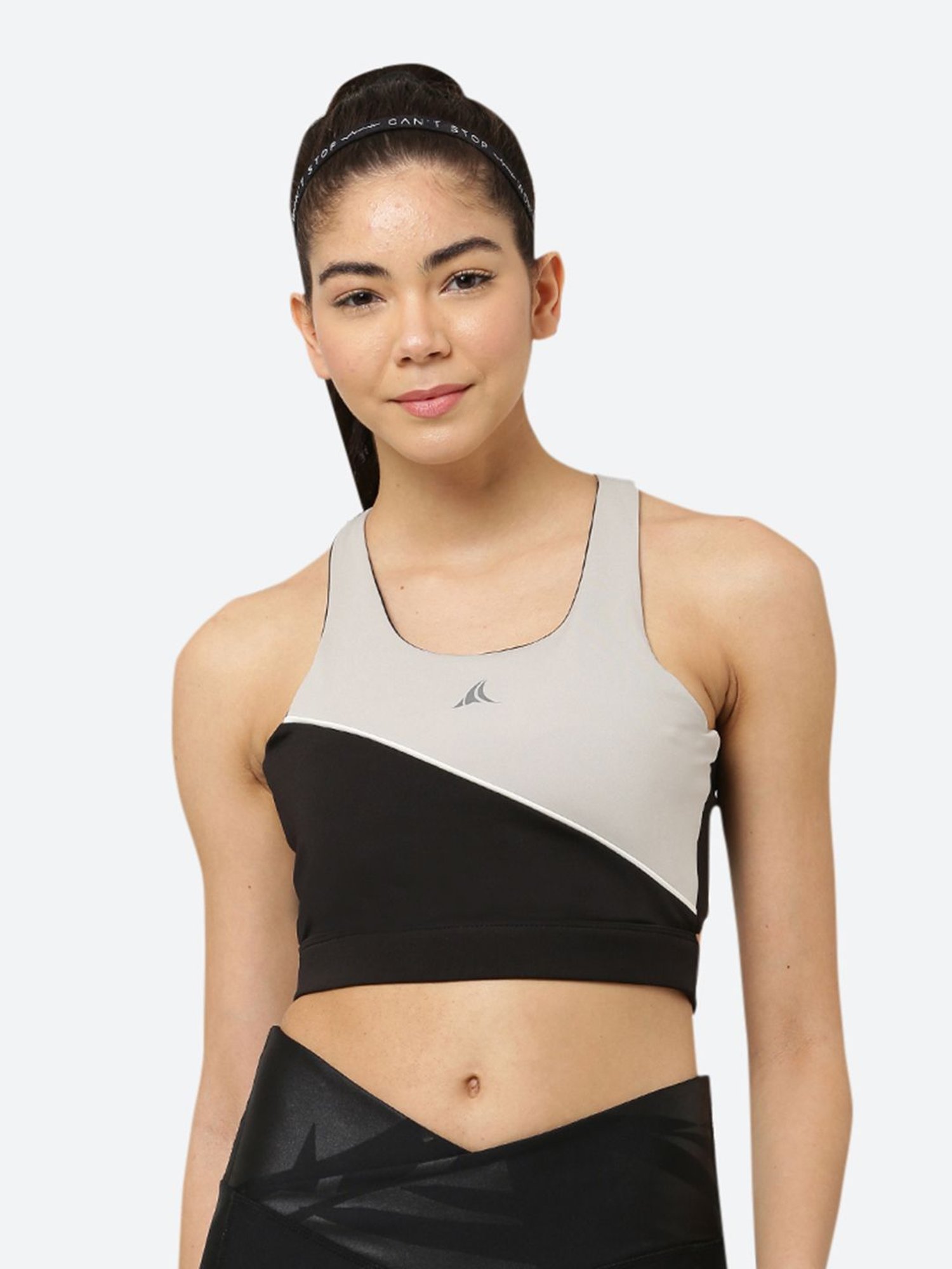 Fitleasure Grey & Black Non Wired Padded Sports Bra