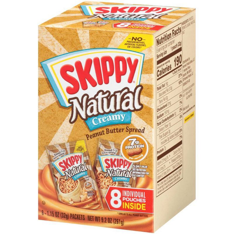 Skippy Natural Creamy Peanut Butter Individual Squeeze Packs – 1.15oz/8pk