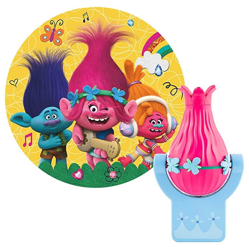 Trolls World Tour LED Night Light Plugin Dusk to Dawn ULListed Image of Poppy Branch and DJ Suki on Ceiling Ideal for Bedroom Bathroom Nursery 42030