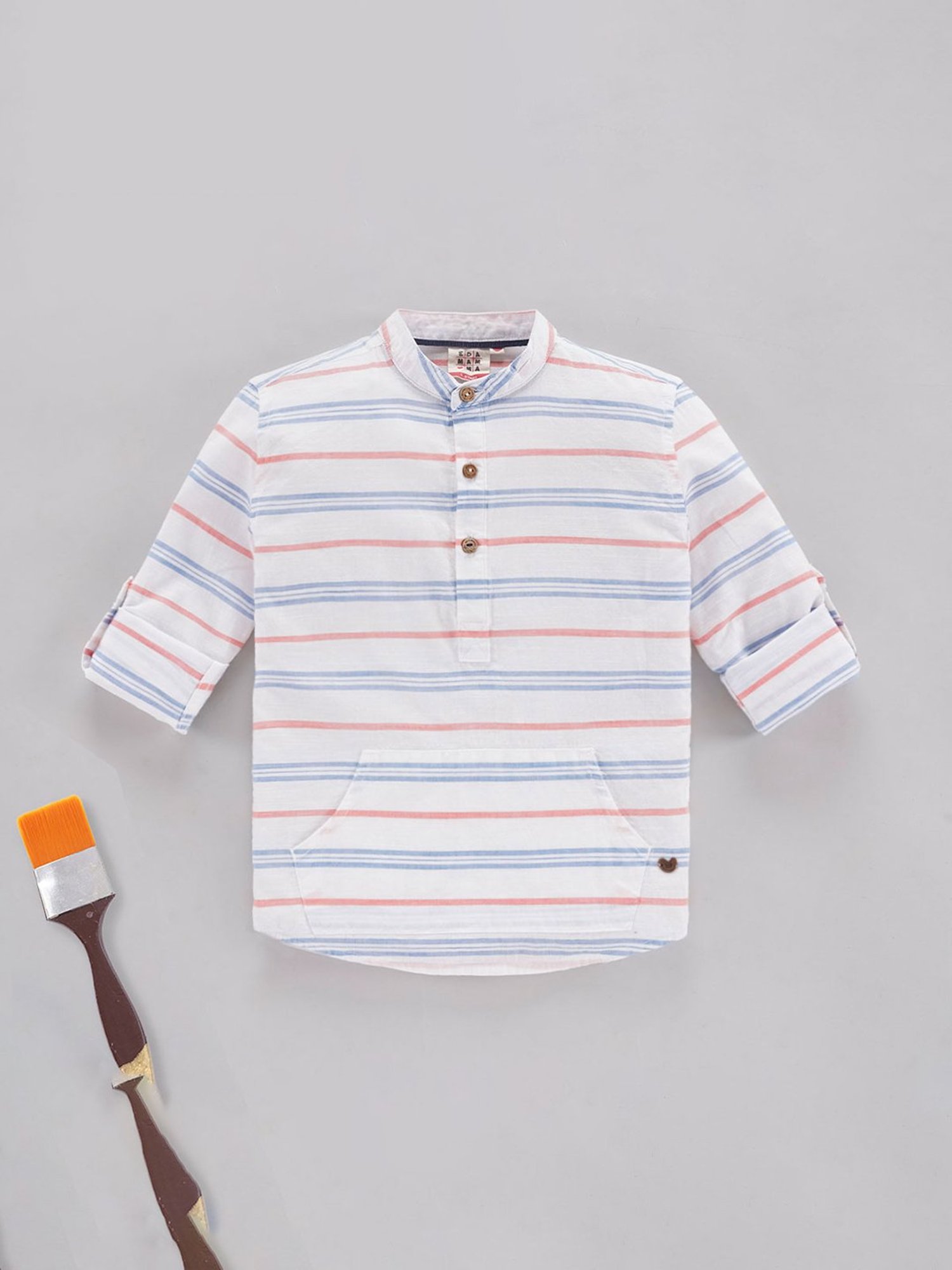 Ed-a-Mamma Kids White Striped Full Sleeves Shirt